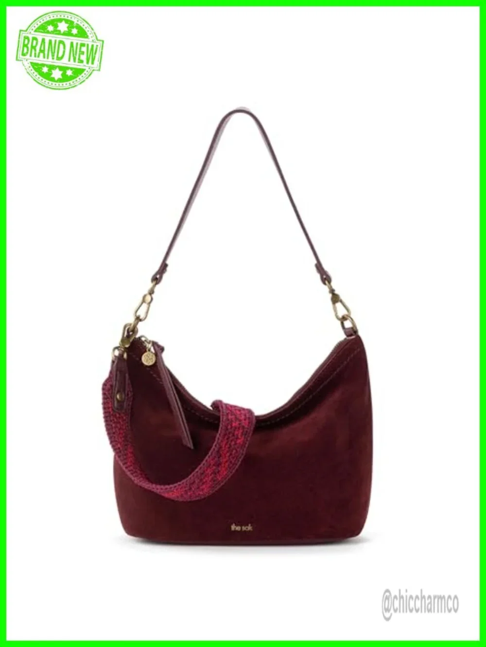 Small Leather Hobo Bag with Zipper & Crochet Strap